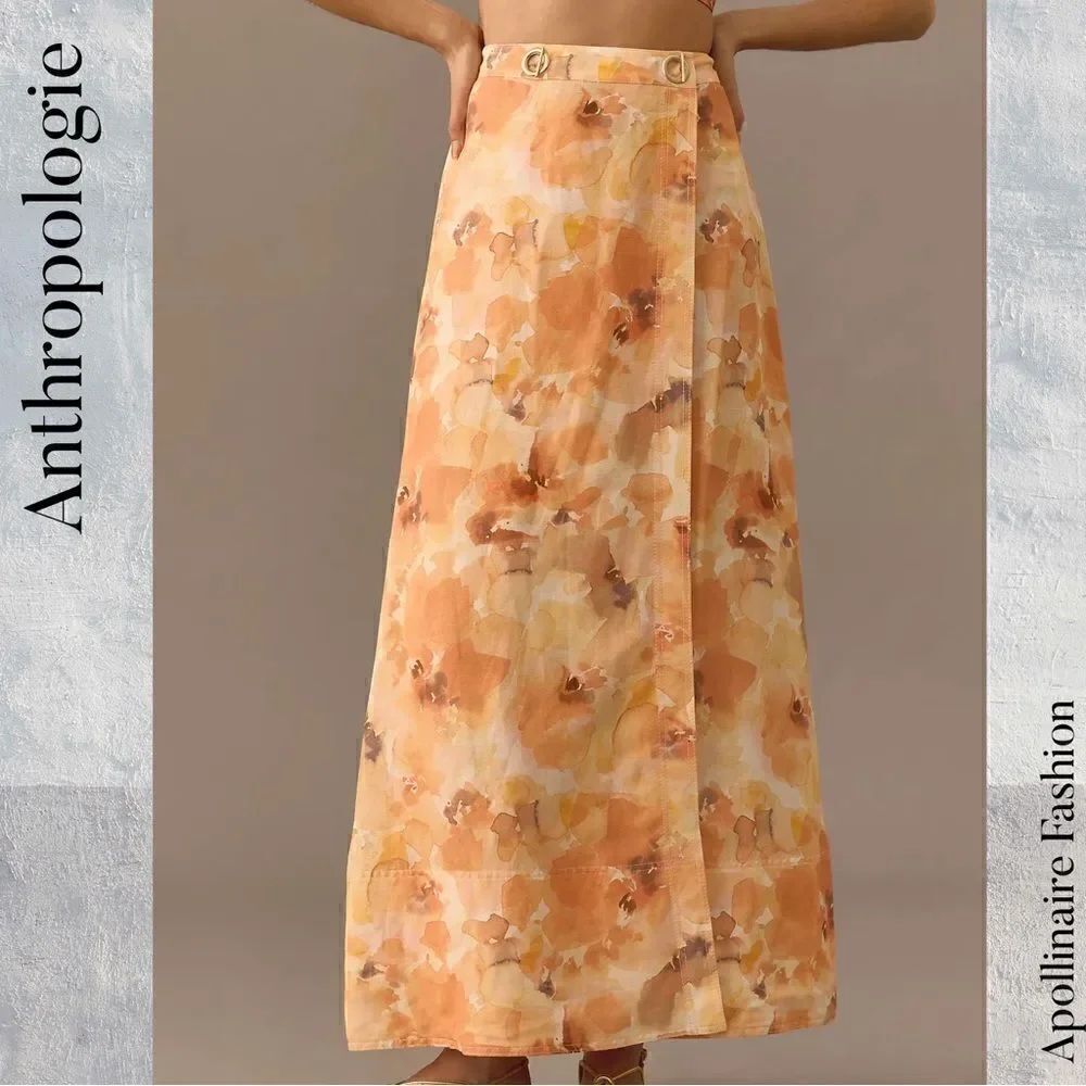ANTHROPOLOGIE BY SIGNIFICANT OTHER LOIS SKIRT NWT ORANGE MOTIF FLORAL